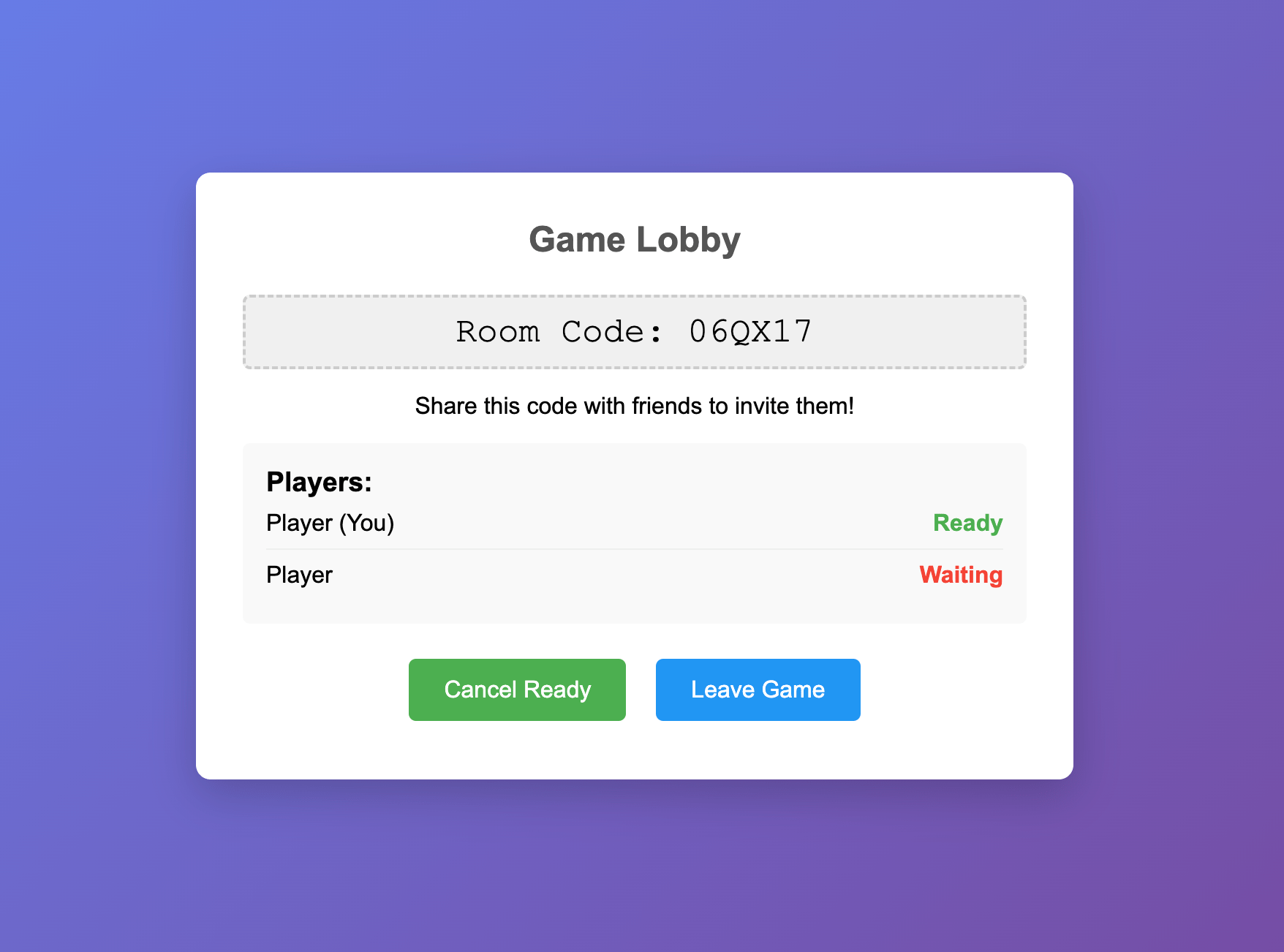 Game lobby